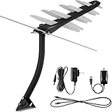1byone Amplified Outdoor Digital HDTV Antenna 150 Miles Range with VHF/UHF Signal, Built-in High Gain and Low Noise Amplifier, Mounting Pole