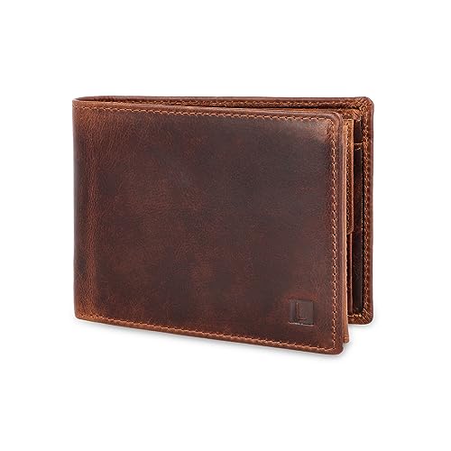 LEDEROW Geldbörse Herren Leder Bull Braun - Querformat Geldbeutel inkl. Geschenkbox - Männer Portemonnaie RFID Schutz mit Münzfach - Portmonee Wallet Brieftasche Mann groß (Bull Braun)