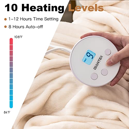 Giantex Electric Heated Blanket, Flannel Electric Blanket Throws, 10 Heating Levels, 8 Hours Auto Off, Fast Heating Etl Certification & Machine Washable Design (Beige, Twin) #TOP3