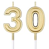  Velas de 30 Cumpleaños Velas Numerales de Pastel Decoración de Topper de Velas de Tarta de Feliz Cumpleaños para Suministros de Celebración Boda Cumpleaños Aniversario (Oro)