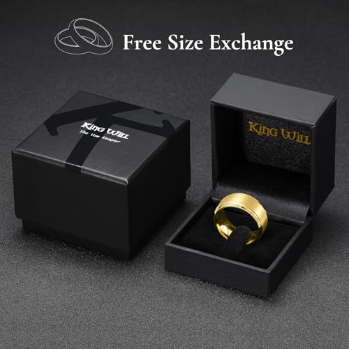 Image of King Will Tungsten Carbide Wedding Band for Men Women-4 /6 /8mm Width 14K Gold Plated Tungsten Wedding Ring Matte Brushed & High Polished Style Comfort Fit Wedding Band Size 6-14