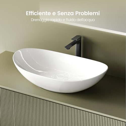 EMKE Aufsatzwaschbecken Oval 35 × 27 × 11 cm, Keramik Waschbecken für Bad und Gäste-WC, weiß glänzend