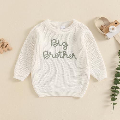 Big Brother Little Brother Matching Sweaters Toddler Boy Letter Crewneck Knitted Pullovers Tops Kids Fall Outfit (Big Brohter Sweater White,2-3T)3
