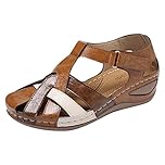 RLEHJN Orthopedic Sandals Women Plus Size Soft Sole Closed Toe Walking Sandals Breathable Vintage Easy Fasten Sports Sandal Comfortable Summer Outdoor Beach Shoes for Hiking Trekking Size 3-7.5