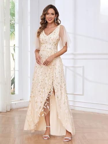 OFEYCHUN Short Sleeve Mother of The Bride Dresses for Women Sequin Long Evening Dress4