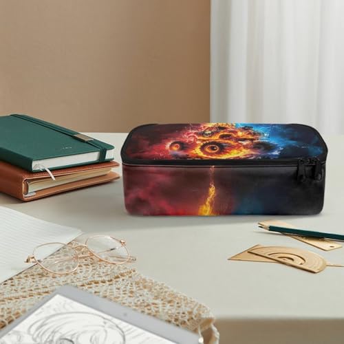 Image of Fire Truck Print Pencil Case for Boys 6-8 Large Capacity Pencil Pouch for Kids Lightweight Portable Pen Bag with Mesh Pocket for School