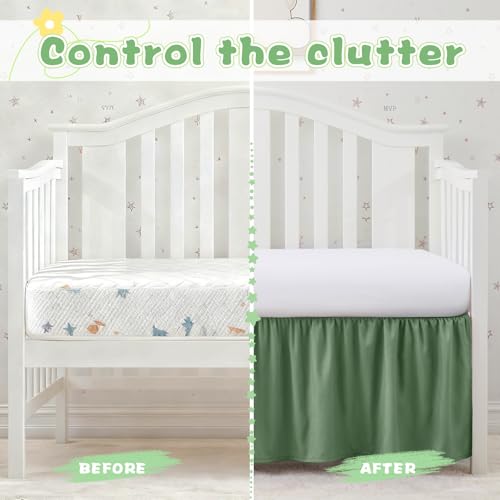 Image of SiinvdaBZX Sage Green Crib Skirt Dust Ruffle, Microfiber Crib Bed Skirt | 52 inchx28 inch with 14 inch Drop, Durable Full Coverage Toddler Bedskirt Fit for Baby Boys Girls Nursery Standard Crib