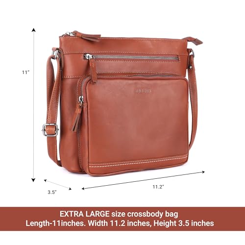 Image of LEDERBUCK Olga Women's Extra-Large Genuine Leather Crossbody Purse - Soft Triple-Zip Shoulder Bag