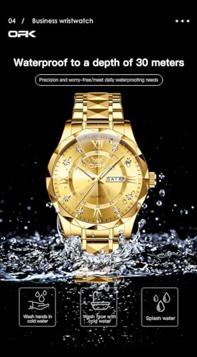 Image of OPK Watches for Men Diamond Roman Analog Mens Watches Waterproof Large Stainless Steel Men Wrist Watch Business Father Gift Watch Blue
