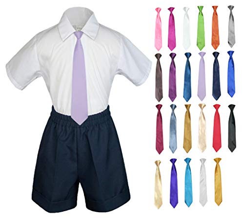 MILLTEX 3 Pieces Set Formal Party Wedding Color Satin Necktie Shirt Navy Shorts Set New Born Baby Boy Toddler Sm-4T (M (6-12 Months Old), Champagne)