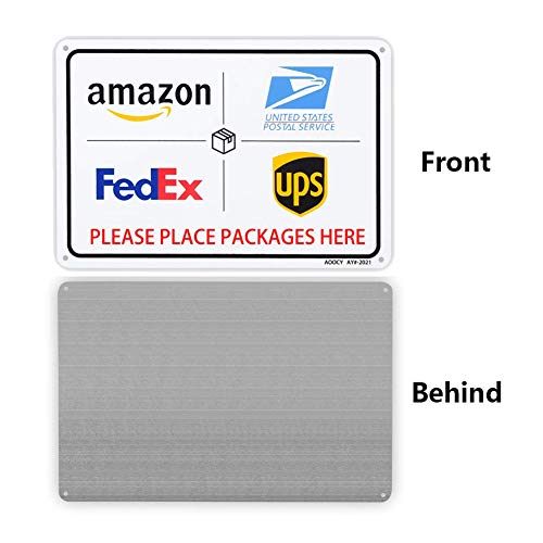 Package Delivery Sign for Outside, Home Box - Metal Aluminum Rust Free - 7" x 9.8" Heavy Duty Packages Sign for Front Door Office Business Yard, Easy Installation (Signage and Double-sided Tape)