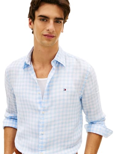 Image of Tommy Hilfiger Men's Long Sleeve Casual Linen Button Down Shirts in Regular Fit