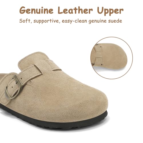 Image of Kids Clogs for Boys Girls Genuine Suede Leather Potato Slide Adjustable Buckle Indoor Outdoor Slippers