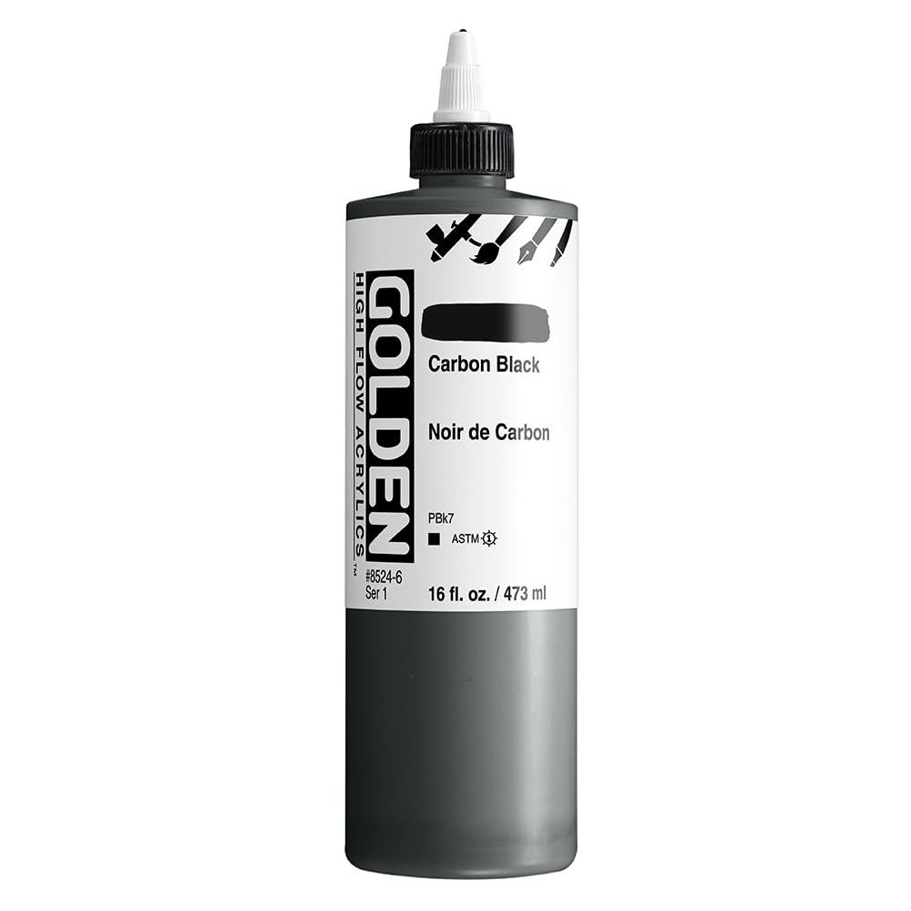 High Flow Acrylics by GOLDEN, Carbon Black, 16 fl. oz. Bottle, Professional Acrylic Paint, Opaque