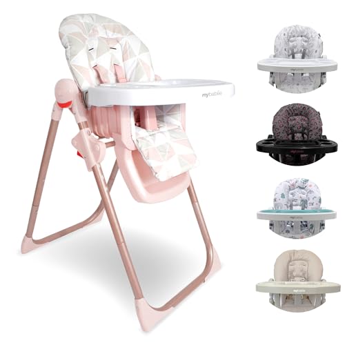 My Babiie MBHC8 Premium Highchair Adjustable 3 Recline Positions 6 Height Settings Removable Tray Padded Seat Foldable for Toddler from 6 Months to 3 Years (15kg) Rose Gold Geo