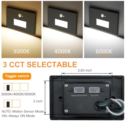 Image of 8 Pack 120V 3CCT Motion Sensor LED Step Lights Indoor Outdoor, Black
