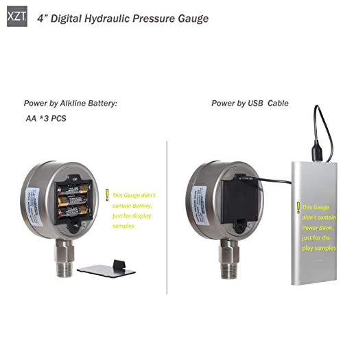 Image of XZT 4 inch 10000 PSI Digital Hydraulic Pressure Gauge,Pressure Manometer, Pressure Sensor with 1 /2 Inch NPT Connector,Base Entry