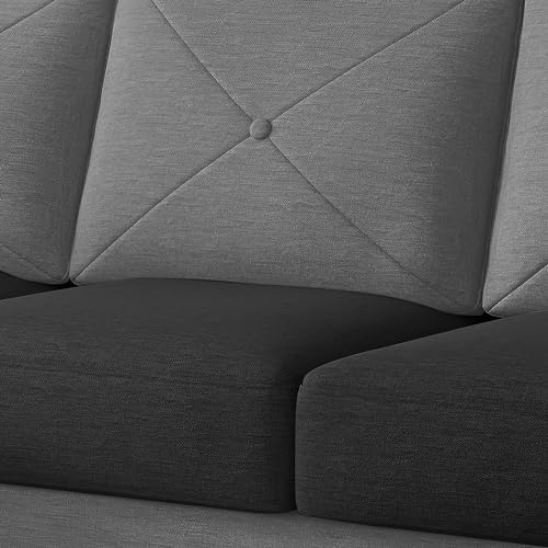 Image of Baloney LHS 6 Seater L Shape Sofa Set with Center Table for Living Room (Black Grey Fabric) Premium Fabric Sofa