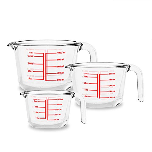 Luvan Trois Verres de Mesure en Verre, poignée Facile à saisir, Verres de Mesure par ML et oz, Verres gradués résistants à la température Domestique pour Battre Les u009cufs et Cuire