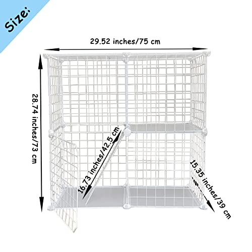 Image of 2 Tier Metal Cat Cage Indoor Detachable Cats Cages DIY Pet Playpen Portable Removable Kitten Collapsible Playpen for Small and Medium Cats Kittens Kitty (White 29.52 x 15.35 x 28.74 in)