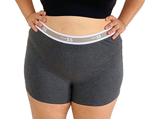 Blue 55 Cotton Underwear For Women Plus Size Breathable Panties Boyshorts (2X - 3X, 2Pk: Black & Charcoal) #TOP2