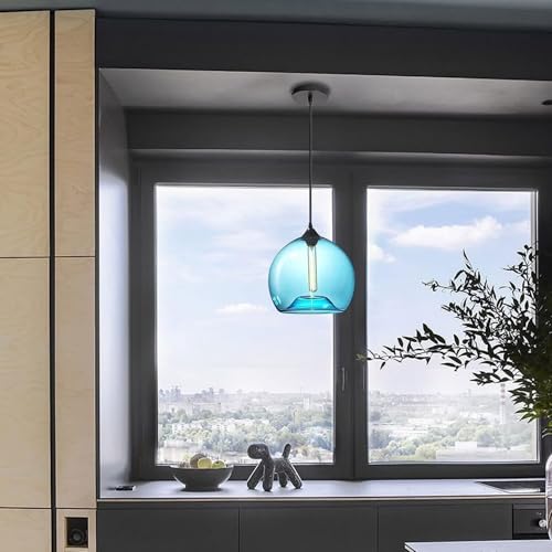 Lámpara moderna costera y de techo for comedor en cristal azul y vidrio soplado 7