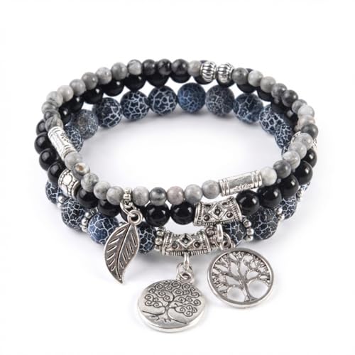 Image of YGLINE Tree of Life Yoga Healing Stone Bracelets,Multilayer Lotus Chakra Stone Reiki Bracelet Sets,Anxiety Crystal Natural Stone,for Women Stress Relief