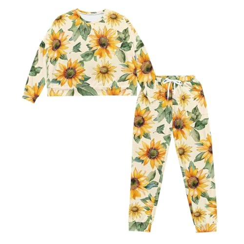 Image of Womens Lounge Set Long Sleeve Soft Pajama Sets | Casual 2 Piece Pj Outfit, Crewneck Sleepwear with Pockets, Adjustable Drawstring, Soft Comfy Fall Pajamas, Plus Size