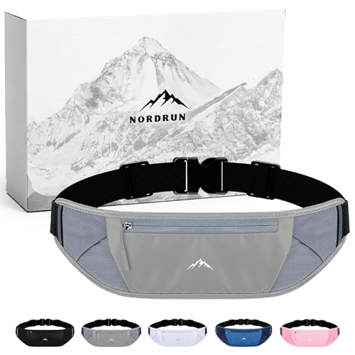 Nordrun Riñonera Running Ajustable e Impermeable para Mujer y Hombre | Cinturon Running Apto para Todos los Moviles | Porta Movil Running | Riñonera Deportiva | Running Belt (Gris)