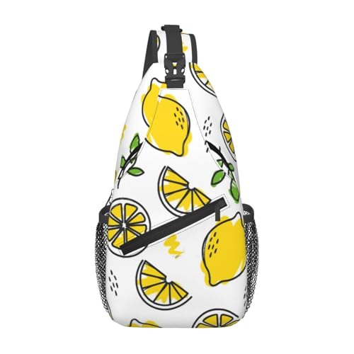 yellow lemon pattern Sling Backpack Unisex Crossbody Chest Bag Shoulder Chest Bag For Women Men Hiking Travel