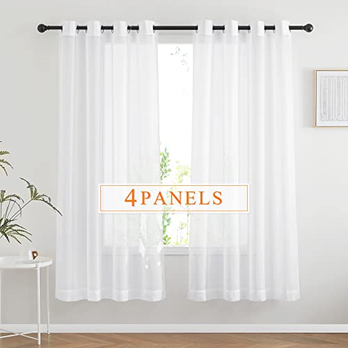 RYB HOME Sheer Curtains 4 Panels Set 72 Inches Long, Solid Voile Light Filtering Airy Curtains Window Treatment Drapes for Living Room, Elegant Bedroom Window Panels, White, Width 54, Grommet by RYB HOME - Image 2