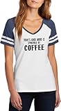 Comical Shirt Ladies Today's Good Mood is Sponsored By: Coffee Game Day V-Neck Tee, White/Heathered Navy, Today's Good Mood is Sponsored By: Coffee