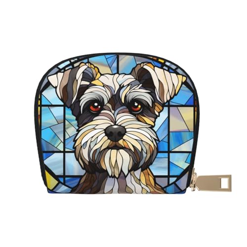 Dog Credit Card Holder Wallets For Women, Small Damn Funny Dog Print Card Case Wallet With Zipper, Pu Leather Card Holder Wallet For Ladies Girls Boys Kids (Schnauzer-CHC)