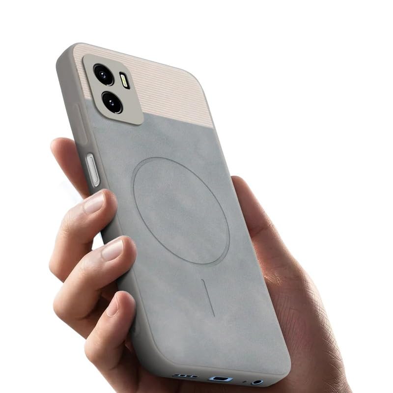 Image of Bintage CASE Dual-Leather Mac Safe Design Phone Case| Soft Touch Finish | Full Camera Protectection Back Cover Compatible for Vivo V2147 /Vivo Y15c / Y01 - White & Matelic Grey
