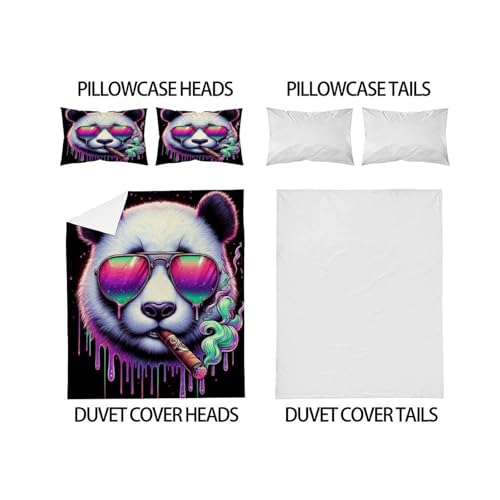 Parure de lit panda 3 pièces linge de lit microfibre 260x220cm - 4