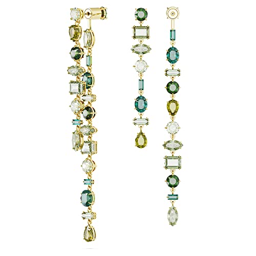 Swarovski Gema Drop Earrings, Asymmetrical design, Mixed cuts, Long, Green, Gold-tone Finish by Swarovski - Used condition - US$162.00