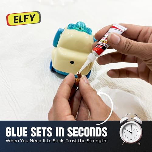 ELFY 3 Pack Super Glue All Purpose with Pin Point Nozzle 4g Super Fast Superglue General Strong Thick & Strong Adhesive Super Glue Gel for Hard Plastic, DIY Craft, Rubber,Metal,Leather and Many More