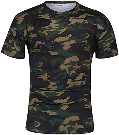 Men's Camouflage Short Sleeve Casual Vintage Camo Athletic Shirts Sports Fitness Crewneck T-Shirts (Military Green,Large)