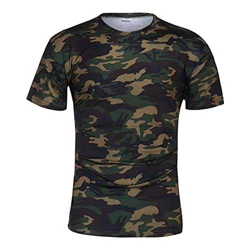 Men's Regular Fit Camo Crewneck T-Shirt Short Sleeve Camouflage Shirt Tops Slim Athletic Military Pullover Tees (ArmyGreen,XX-Large)