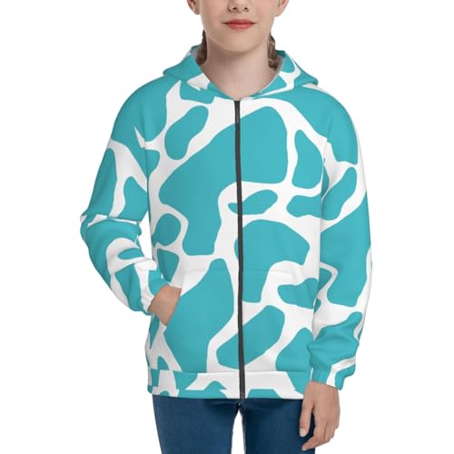Blue Animal Skin Kids Pullover Hoodies Boys Zip Up Sweatshirts Girls Athletic Clothes with Pocket3