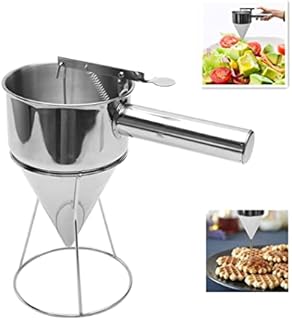 Stainless Steel Funnel Octopus Balls Tools with Handle & Rack Waffle Pancake Batter Dispenser Piston Funnel Dispenser Funnel Cake Desserts Making Bakery Use Transferring Liquid Tool