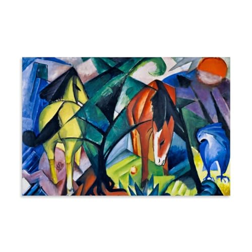 WANGLIDD Pferde und Adler von Franz Marc 1913 Expressionistisches Kunstwerk – buntes Tier-Thema, Wandkunst, Poster, Leinwand, Gemälde, Wandkunst, dekorative Bilddrucke, moderne Dekoration, ungerahmt