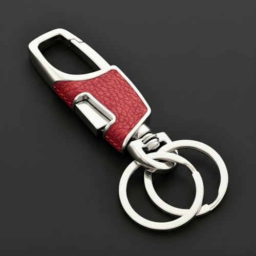 Image of THE MEN THING - Stylish Multicolor Stainless Steel Keychain for Men & Boys (Titan Grip Leather - Red)