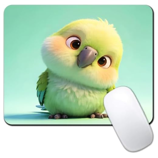 Cute Bird Mouse Pad, Green Non-Slip Rubber Mousepad, 9.45 x 7.87 Inch Smooth Tracking Computer Desk Mat with Rounded Corners for Office, Home, Laptop and Everyday Use