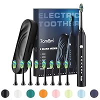 7AM2M Sonic Electric Toothbrush for Adults and Kids, with 8 Brush Heads and Travel Case,5 Modes with 2 Minutes Build in Smart Timer, One Charge Use for 90 Days, Rechargeable Toothbrushes (Black)