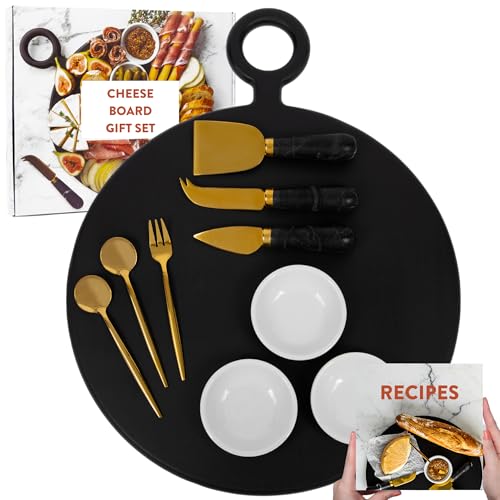 The Bamboo Abode Charcuterie Board Gift Set, Black: Unique Mother's Day Gifts For Mom, House Warming Gifts New Home, Wedding Gifts for Couple, Bridal Shower Gift