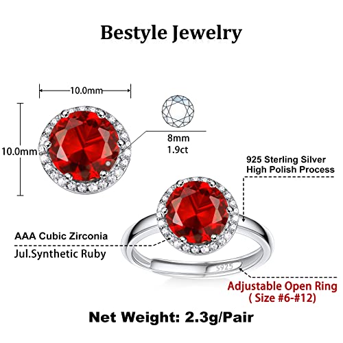 Bestyle 925 Sterling Silver Love Round Cut Gemstone Shiny Cubic Zirconia Rings, Brilliant Created July Ruby Cz Birthstone Rings For Women Girls, Promise/Statement Ring Great Jewelry Gift #TOP6
