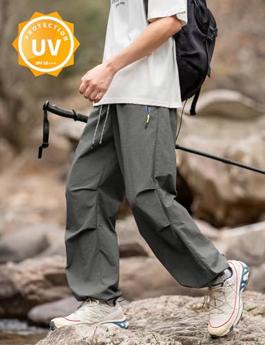Image of Venzina Men's Parachute Cargo Trousers Lightweight Quick-Drying Hiking Pants Water Resistant Drawstring Cargo Pants for Camping, Fishing, Travel, Safari, M - XXL