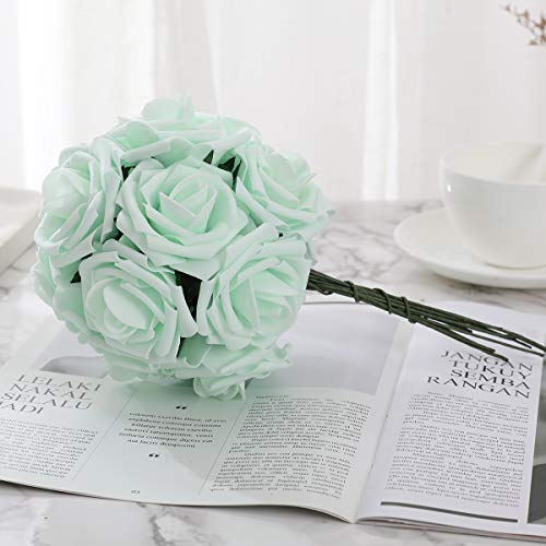 DerBlue 60pcs Artificial Roses Flowers Real Looking Fake Roses Artificial Foam Roses Decoration DIY for Wedding Bouquets Centerpieces,Arrangements Party Home Decorations - Thumbnail 4