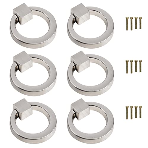 Svaitend Zinc Alloy Ring Drawer Pulls,6 Pcs Cabinet Handles Dresser Knobs Furniture Handles,for Cabinets,Drawers,Wardrobe Doors,Etc (Chrome Plating)